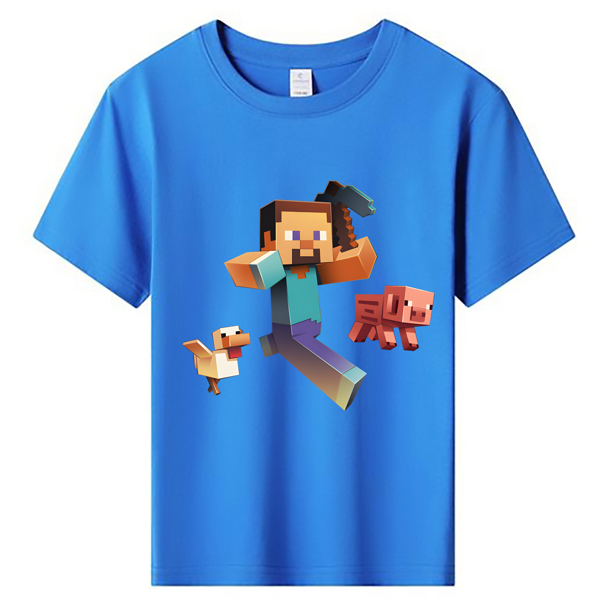 （画像用） マインクラフト ブロックの世界 Minecraft MC Block world 綿100％キッズTシャツ（フロントプリント）